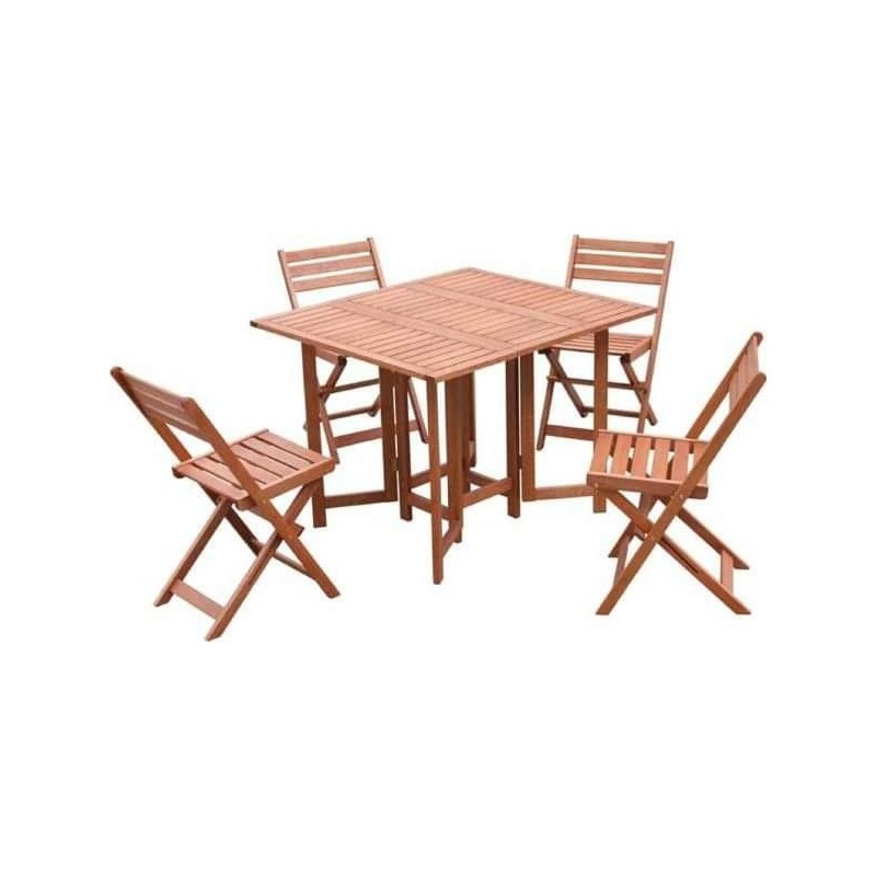 SET TAVOLO BALI + 4 sedie pieghevoli in legno trattato per esterno 90 x 100