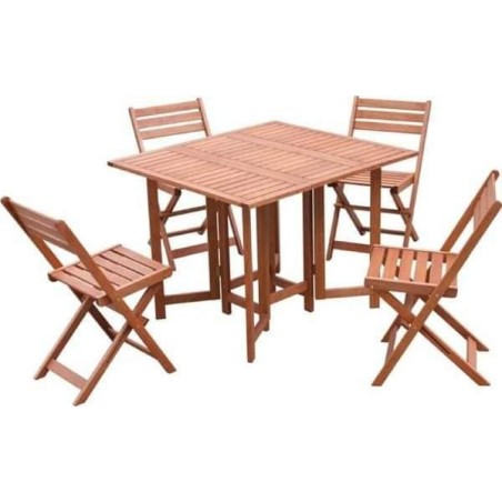 SET TAVOLO BALI + 4 sedie pieghevoli in legno trattato per esterno 90 x 100