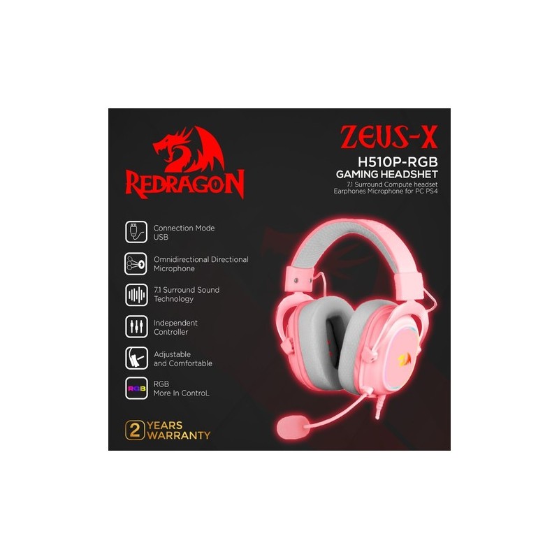 CUFFIE GAMING REDRAGON H510P ZEUS X ROSA