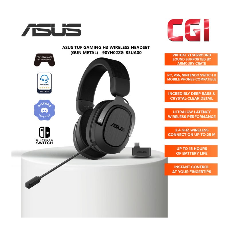 CUFFIE GAMING ASUS TUF Gaming H3 con microfono 7.1 Cuscinetti auricolari imbottiti