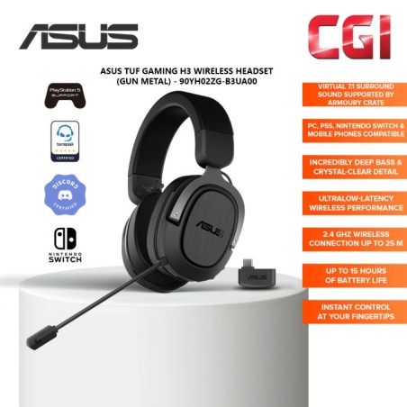 CUFFIE GAMING ASUS TUF Gaming H3 con microfono 7.1 Cuscinetti auricolari imbottiti