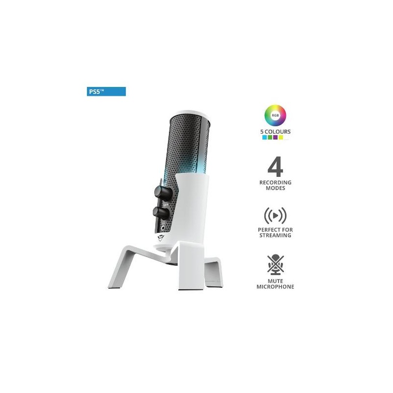 MICROFONO GAMING TRUST GXT 258W Fyru per lo streaming USB 4 in 1 Illuminazione LED