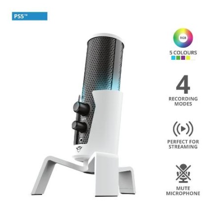 MICROFONO GAMING TRUST GXT 258W Fyru per lo streaming USB 4 in 1 Illuminazione LED