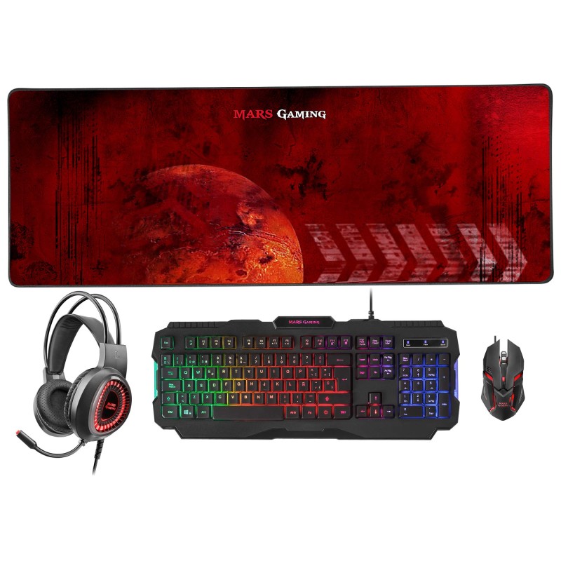 PACK GAMING MARS 4 in 1 Tastiera Mouse 4000dpi Cuffie con Microfono Mousepad