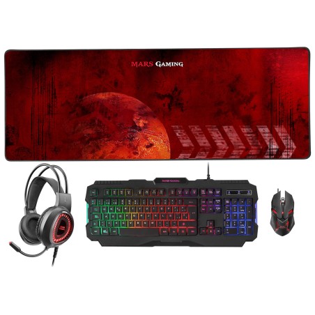 PACK GAMING MARS 4 in 1 Tastiera Mouse 4000dpi Cuffie con Microfono Mousepad