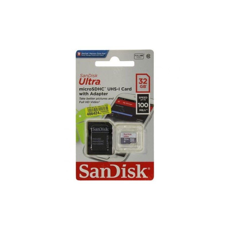 Scheda Memoria Sandisk Ultra Micro SDHC 32 GB UHS-I U1 Classe 10 100 MB/s + Adattatore SD SDSQUNR-032G-GN3MA