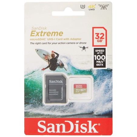 Scheda Memoria Sandisk Extreme Scheda Micro SDHC 32 GB UHS-I U3 A1 Classe 10 100 MB/s + Adattatore SD