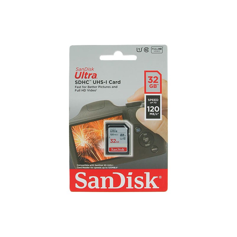 Scheda Memoria Sandisk Ultra SDHC 32 GB UHS-I Classe 10 120 MB/s SDSDUN4-032G-GN6IN