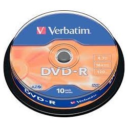 Confezione 10pz Verbatim DVD-R 16x 4,7 GB 43523