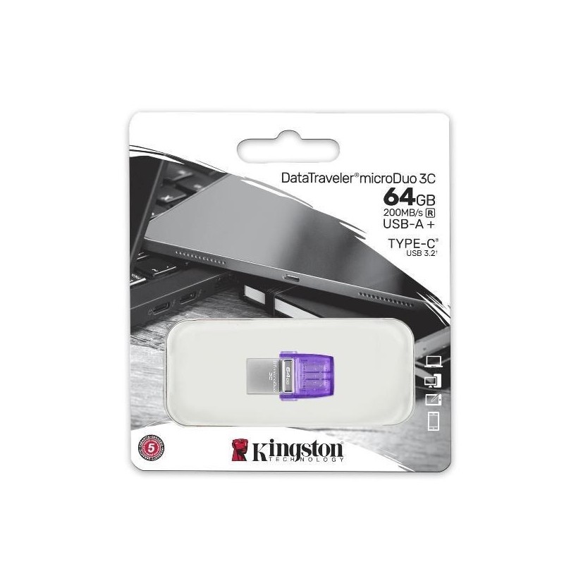 Pendrive Kingston DataTraveler microDuo 3C Memoria USB-A + USB-C 64GB 3.2 Gen 1 DTDUO3CG3/64GB