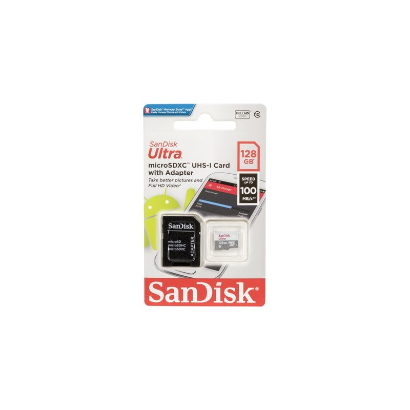 Scheda Memoria Sandisk Ultra Micro SDXC Scheda 128 GB UHS-I U1 Classe 10 100 MB/s + Adattatore SD
