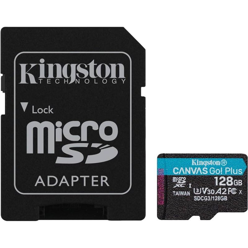Scheda Memoria Kingston SDXC Canvas Go Plus da 128 GB UHS-I U3 V30 Classe 10 200 MB/s con adattatore SDCG4/128GB