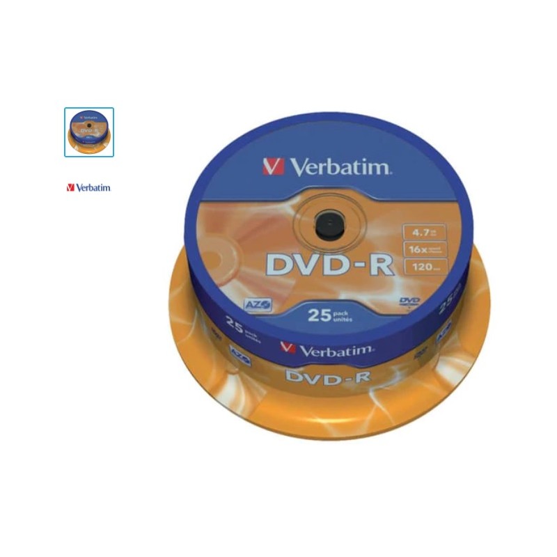 Confezione 25pz Verbatim DVD+R 16x 4,7 GB 43500