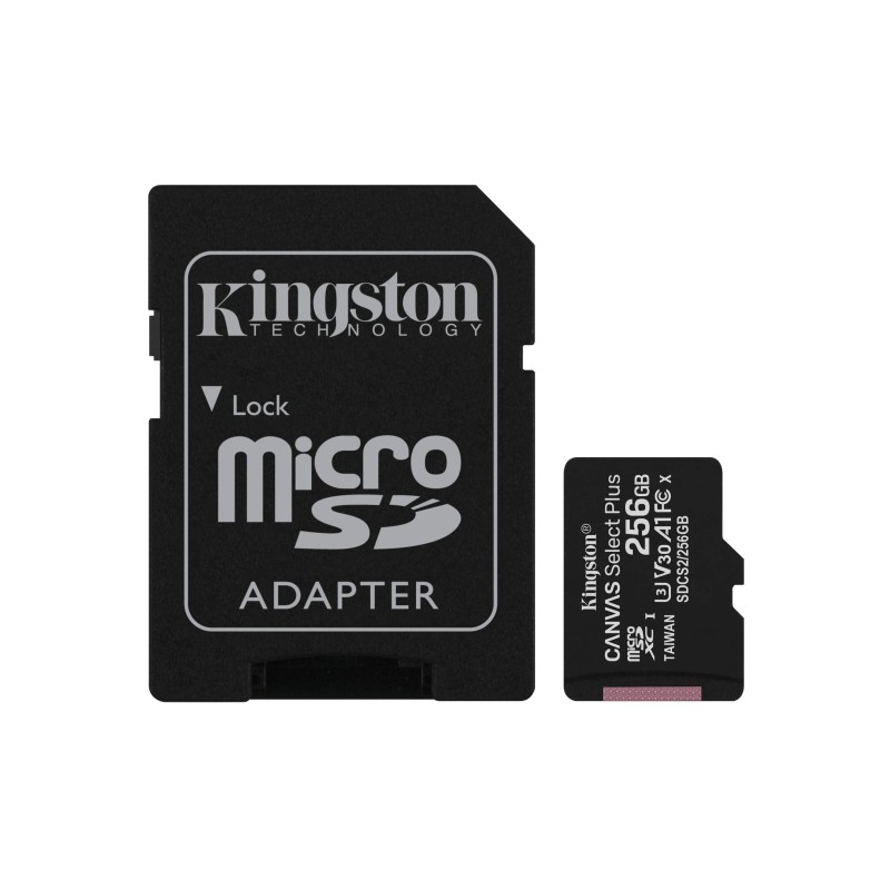 Scheda Memoria Kingston Micro SDXC Scheda 256GB Classe 10 100MB/s Canvas Select Plus + Adattatore SD SDCS3/256GB