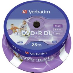 Confezione 25pz Verbatim DVD+R stampabili doppio strato 8 x 8,5 GB 43667