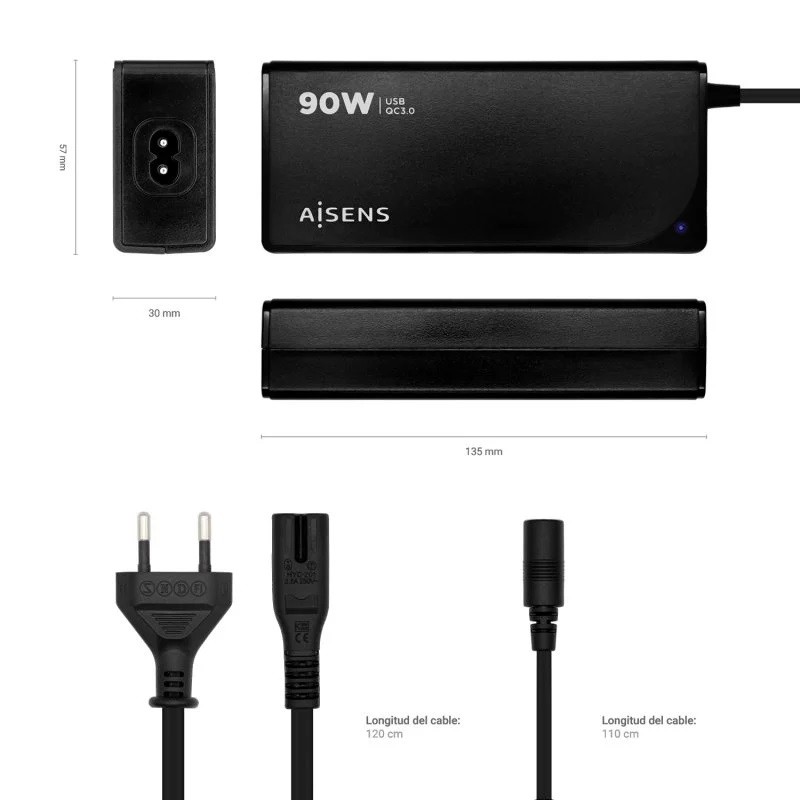 Caricatore Multitensione Aisens Automatico Universale per Laptop 90W con 12 Connettori