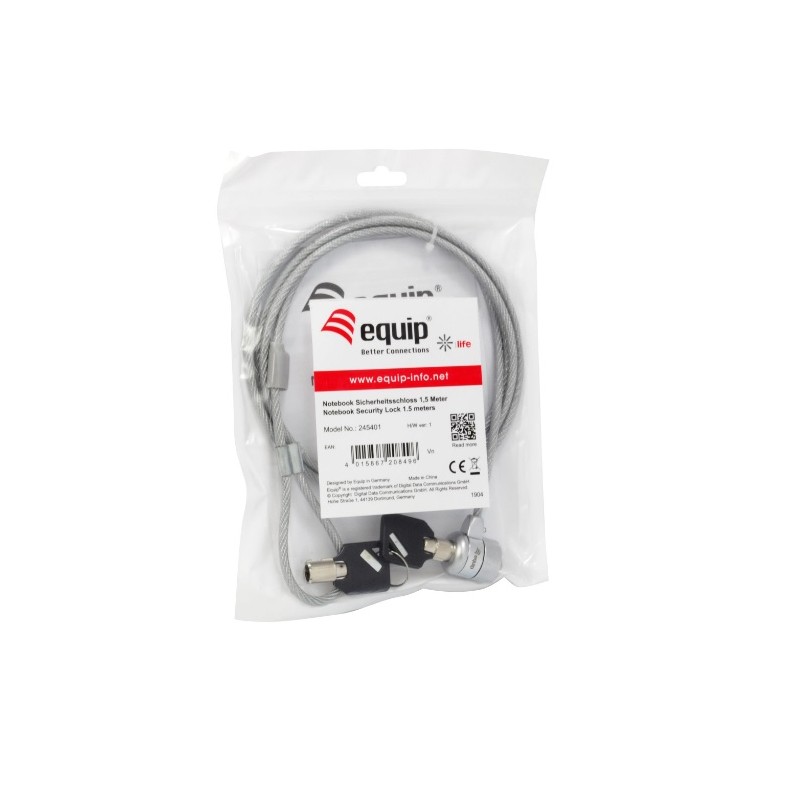 Cavo sicurezza EQUIP Lucchetto con chiave per laptop 1,5 m 245401 ARGENTO