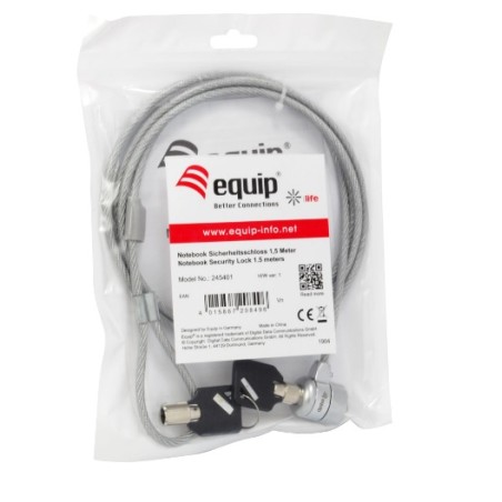 Cavo sicurezza EQUIP Lucchetto con chiave per laptop 1,5 m 245401 ARGENTO