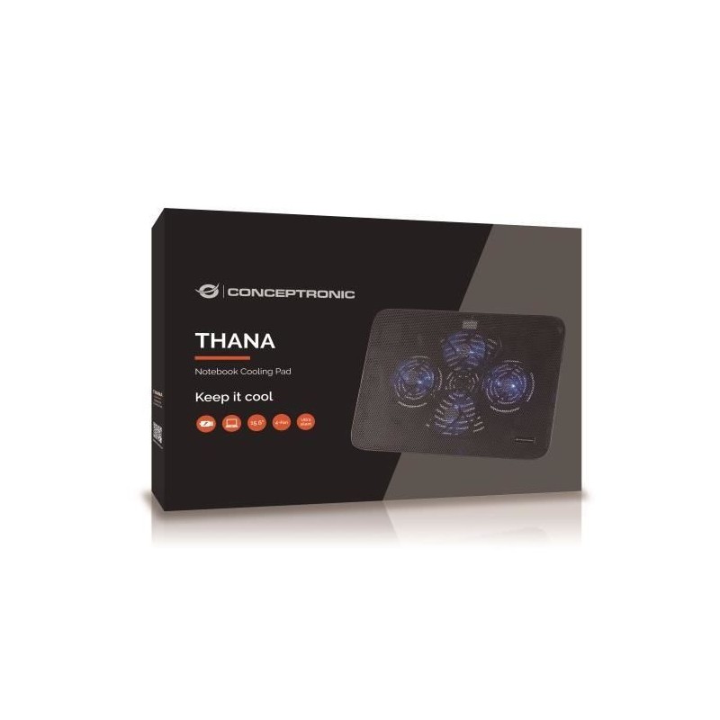 Base di raffreddamento Conceptronic Thana 04 per laptop fino a 15,6" - 4 ventole da 80 mm - Illuminazione LED blu