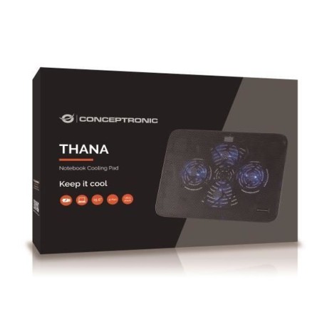 Base di raffreddamento Conceptronic Thana 04 per laptop fino a 15,6" - 4 ventole da 80 mm - Illuminazione LED blu