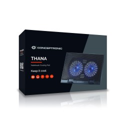 Base di raffreddamento Conceptronic Thana 02 per laptop fino a 17" 2 ventole LED blu Colore nero