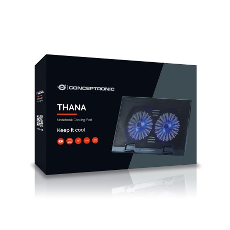 Base di raffreddamento Conceptronic Thana 02 per laptop fino a 17" 2 ventole LED blu Colore nero