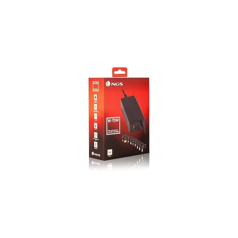 Caricabatteria automatico universale per laptop NGS 70W 1x USB 2.0 9 adattatori