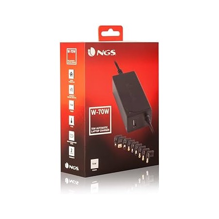 Caricabatteria automatico universale per laptop NGS 70W 1x USB 2.0 9 adattatori