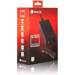 Caricabatteria automatico universale per laptop NGS 90W 9 adattatori 1x USB 2.0 Voltaggio 15-20V Indicatore LED