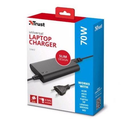 Caricabatterie universale per laptop Trust 23925 Simo da 70 W Ultra sottile 8 connettori diversi Cavo da 1,80 m
