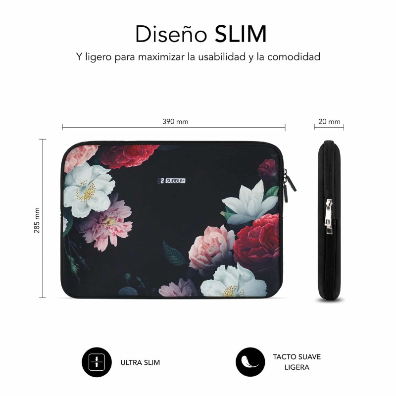 Borsa Custodia Subblim Trendy in Neoprene - Spessore 3Mm - Resistenza A Urti e Cadute - Fiori Colorati