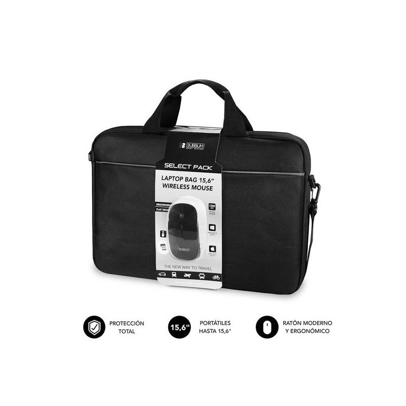 Borsa Custodia Subblim Briefcase Select Pack con mouse wireless ergonomico ed extra sottile fino a 15.6 pollici