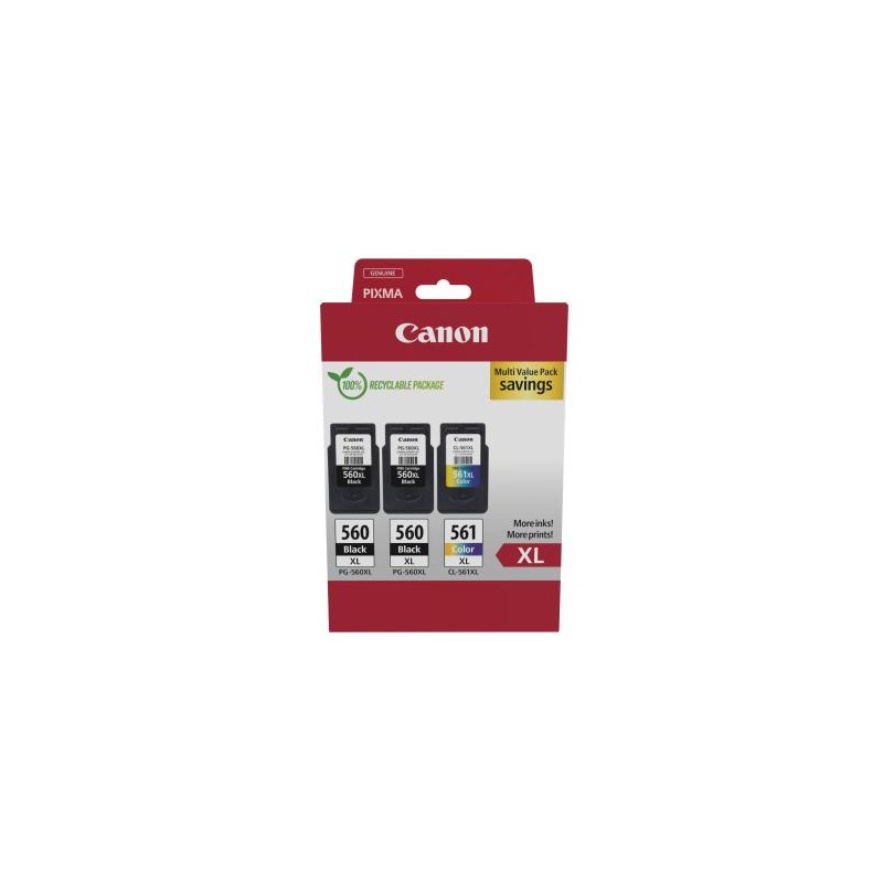 TRIPACK CARTUCCIA ORIGINALE CANON 3712C009 PG-560XL CL-561XL 3712C012 PIXMA TS5351