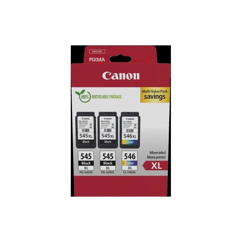 MULTIPACK 3 CARTUCCE ORIGINALI CANON PG-545XL CL-546XL 8286B013 8286B015