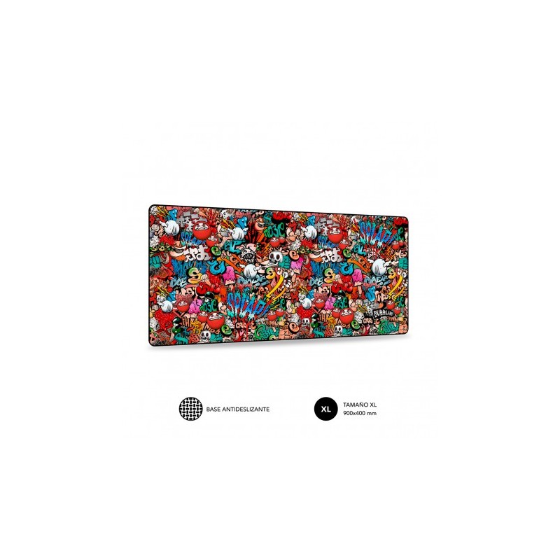 Tappetino per mouse Subblim Graffiti Dimensioni 900x400mm Gomma antiscivolo Bordi cuciti