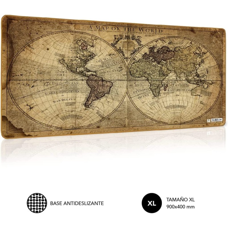 Subblim Tappetino da scrivania con mappa del mondo vintage Dimensioni 900x400x3mm