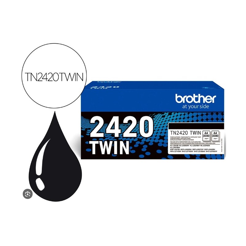 BIPACK 02 TONER ORIGINALE BROTHER TN-2420 MFC L2710 HL L2310 TN2420TWIN 2X3000 COPIE