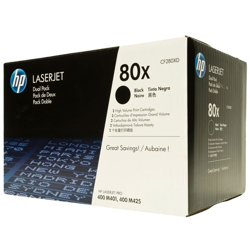 BIPACK TONER ORIGINALE HP Laserjet Pro 400 M401 M425 CF280XD 80XD 2X6.900 COPIE NERO