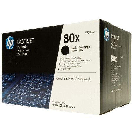 BIPACK TONER ORIGINALE HP Laserjet Pro 400 M401 M425 CF280XD 80XD 2X6.900 COPIE NERO