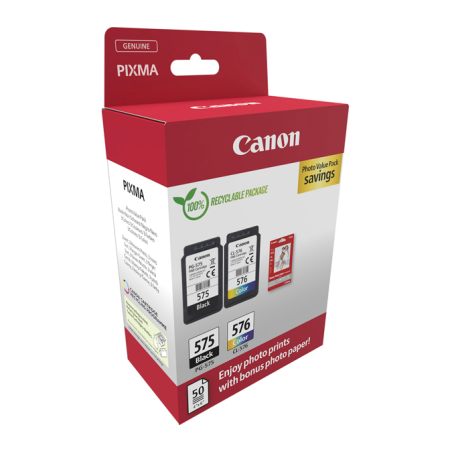 Confezione da 2 cartucce d'inchiostro originali Canon PG-575 CL-576 + 50 fogli di carta fotografica 5438C004