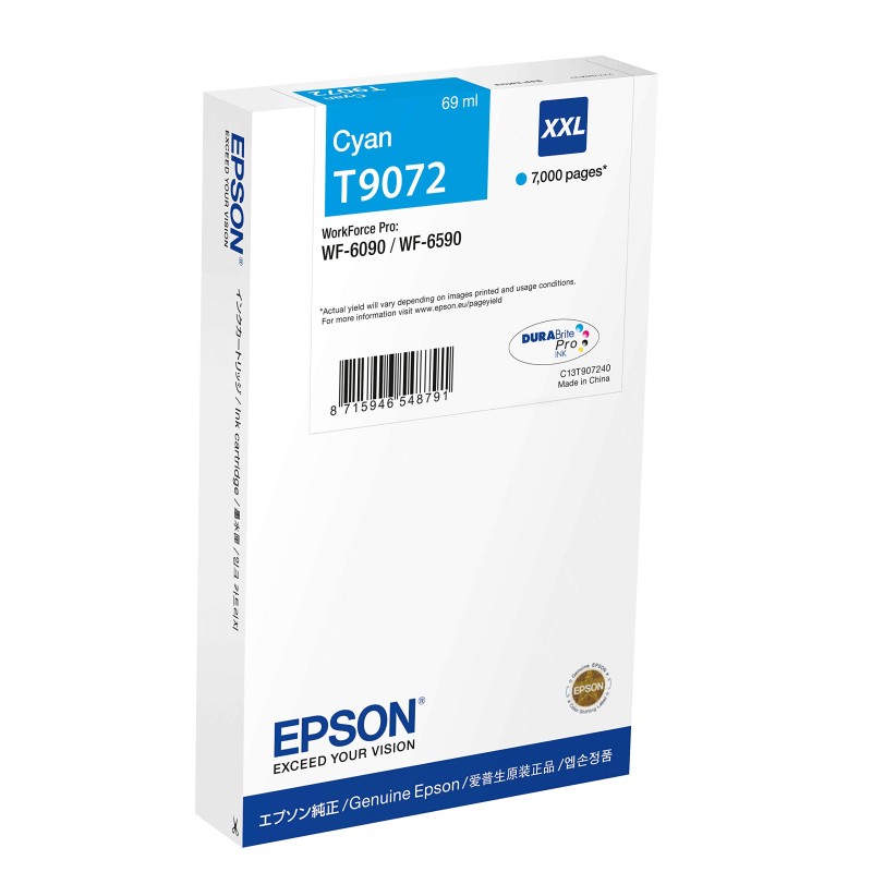 CARTUCCIA ORIGINALE EPSON T9072 C13T907240 CIANO Workforce Pro WF-6090 WF-6590 7K