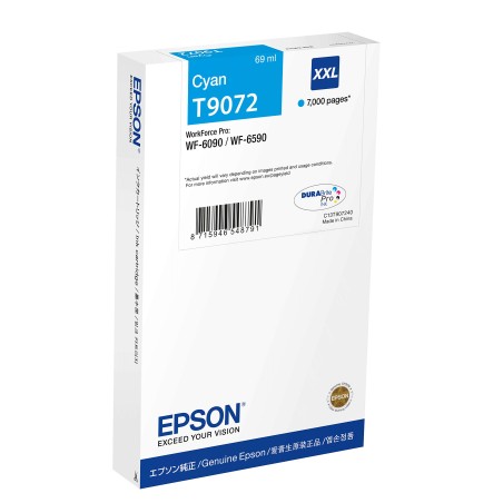 CARTUCCIA ORIGINALE EPSON T9072 C13T907240 CIANO Workforce Pro WF-6090 WF-6590 7K