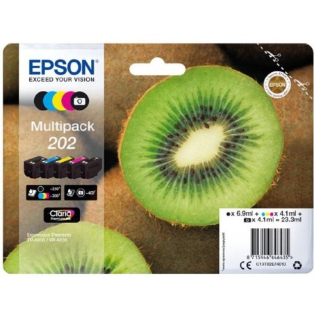 MULTIPACK 5PZ CARTUCCIA ORIGINALE EPSON BCMY EXPRESSION HOME XP-6600 T202 202 BK CYM BKPH C13T02E74010