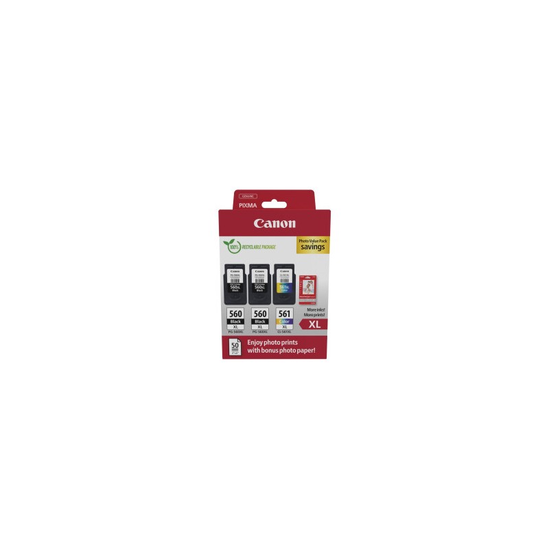 TRIPACK CARTUCCIA ORIGINALE CANON 3712C009 PG-560XL CL-561XL 3712C012 PIXMA TS5351