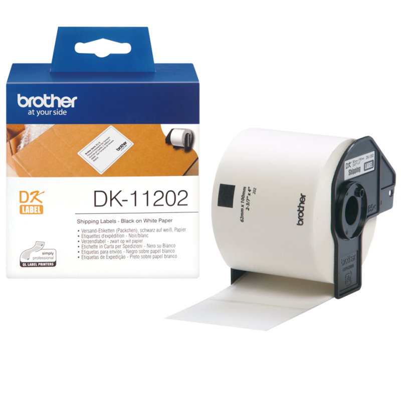 ETICHETTE ADESIVE ORIGINALI BROTHER DK11202 DK-11202 62x100 mm Testo nero su sfondo bianco