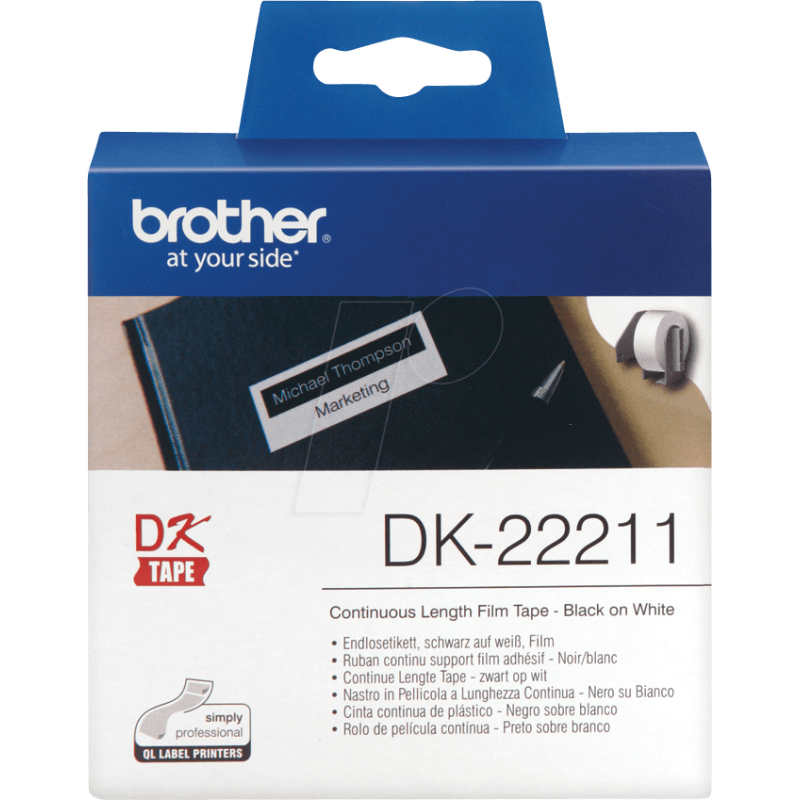 ETICHETTE ORIGINALI BROTHER DK22211 DK-22211 29mm X 90mm 29 mm x 15,24 mT 400 PZ CON SUPPORT