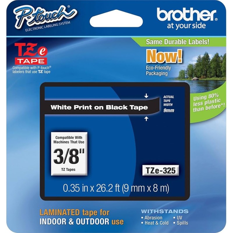 NASTRO ETICHETTE ORIGINALE LAMINATO BROTHER TZE325 Larghezza 9 mm x 8 metri
