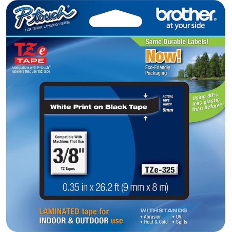 NASTRO ETICHETTE ORIGINALE LAMINATO BROTHER TZE325 Larghezza 9 mm x 8 metri