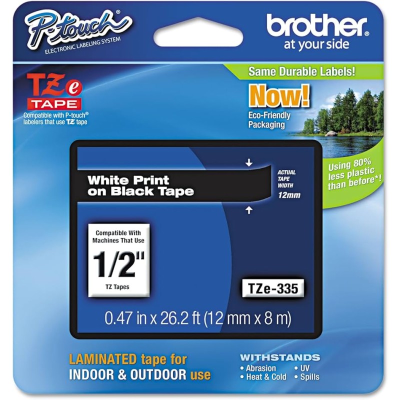 NASTRO ETICHETTE ORIGINALI LAMINATO BROTHER TZE335 Larghezza 12 mm x 8 metri
