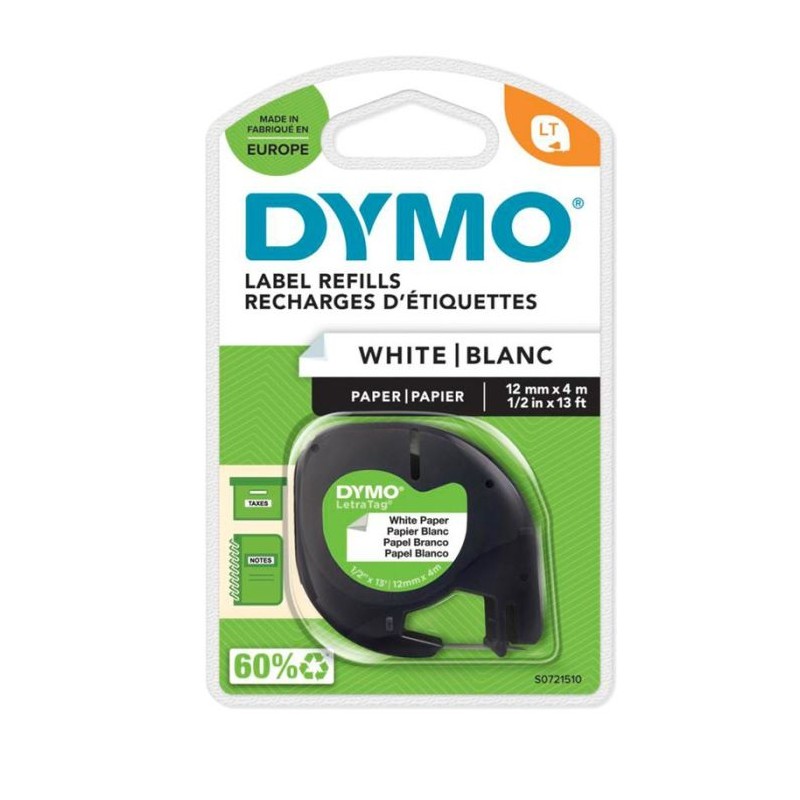 NASTRO ETICHETTE ORIGINALE DYMO LETRATAG S0721510 DYR-91200 Testo nero su sfondo bianco